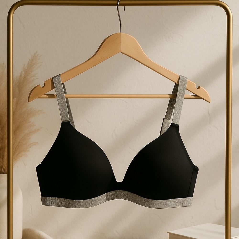 Elegant Black and Silver Bra with Adjustable Straps